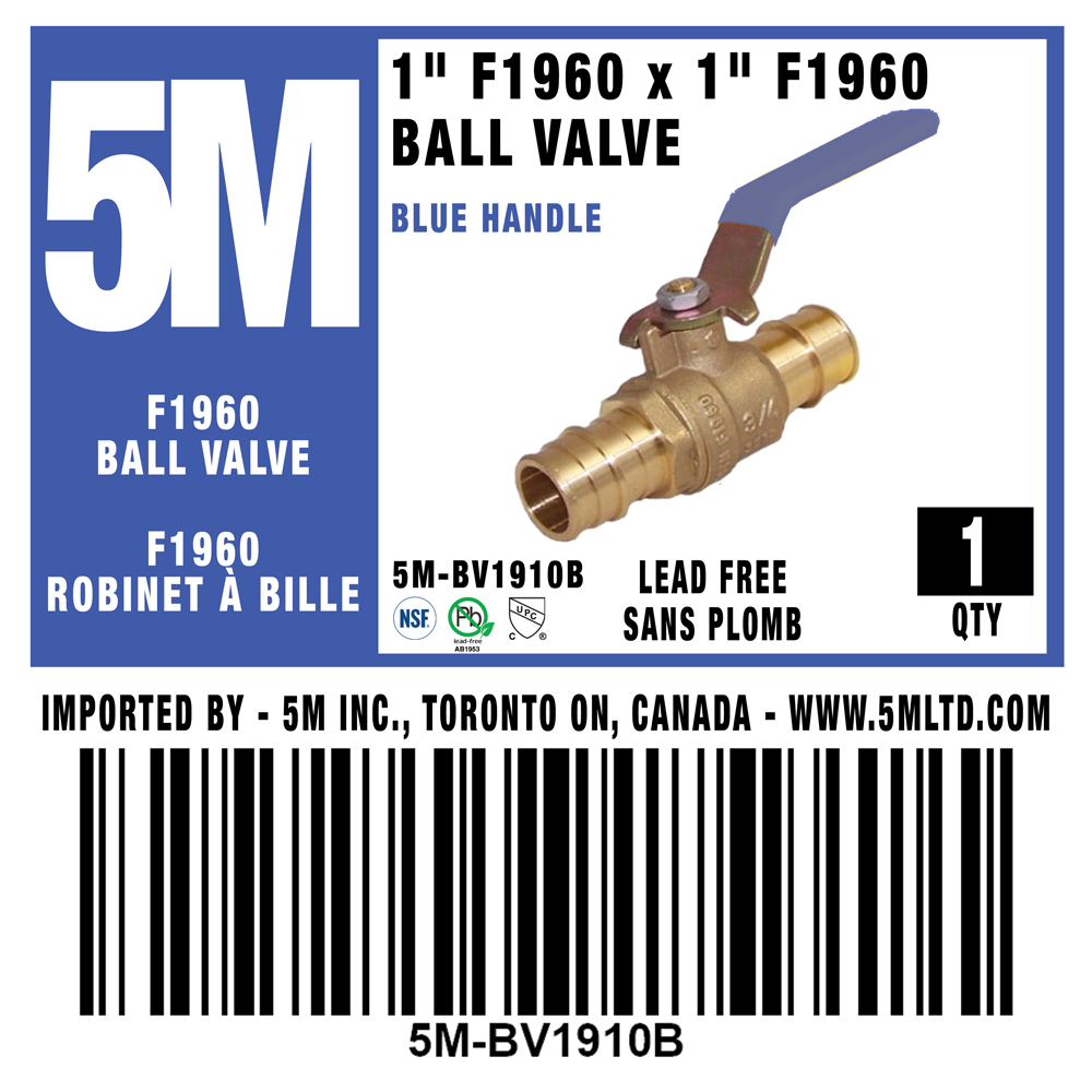 5M - BLUE 1" F1960 PEX BALL VALVE - 5M-BV1910B - additional view