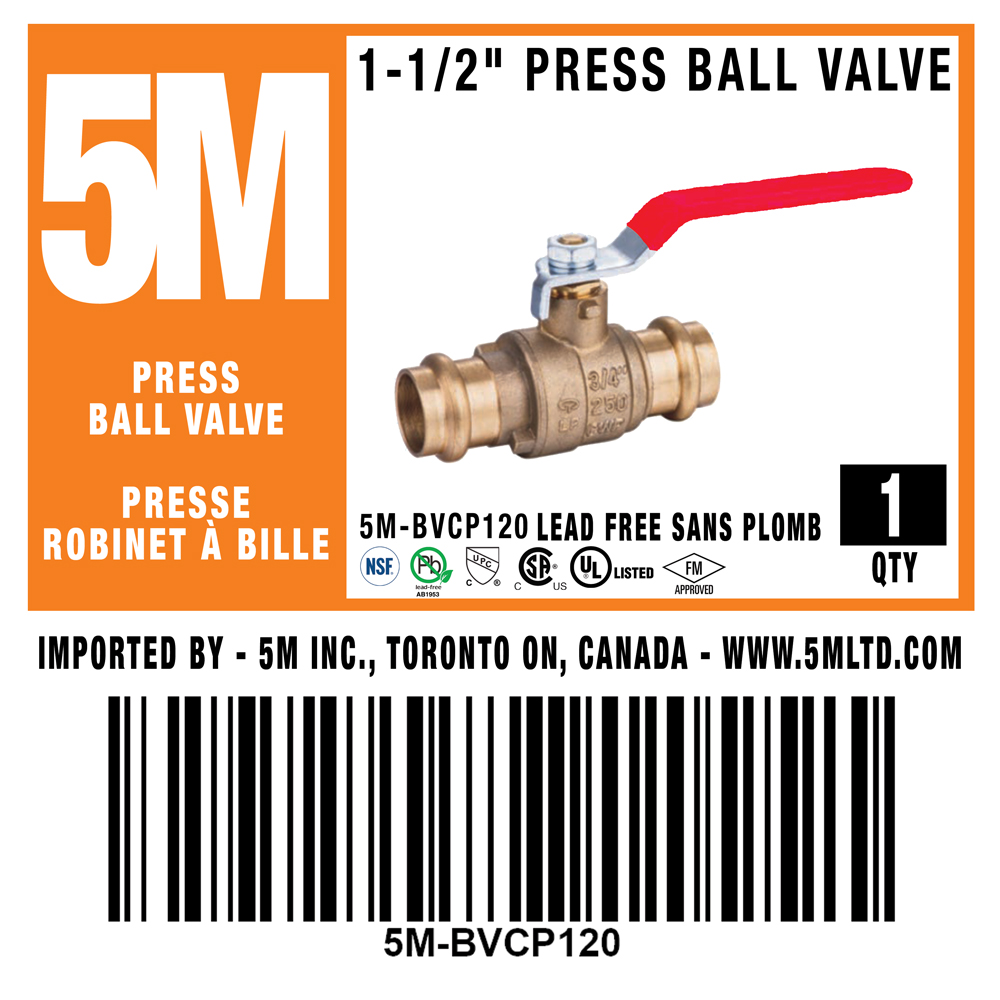 5M- 1-1/2" Press Ball Valve LF  - 5M-BVCP120 - additional view