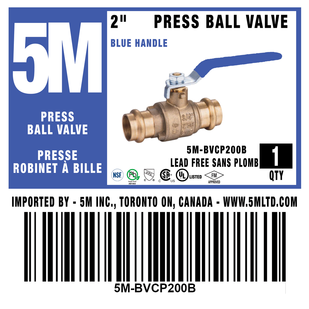 5M- BLUE 2" Press Ball Valve LF  - 5M-BVCP200B - additional view