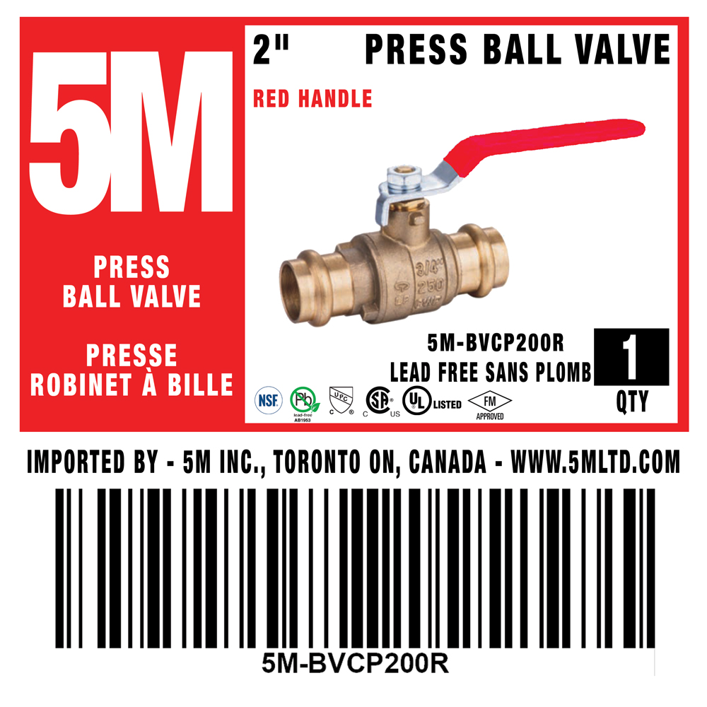 5M- RED 2" Press Ball Valve LF  - 5M-BVCP200R - additional view