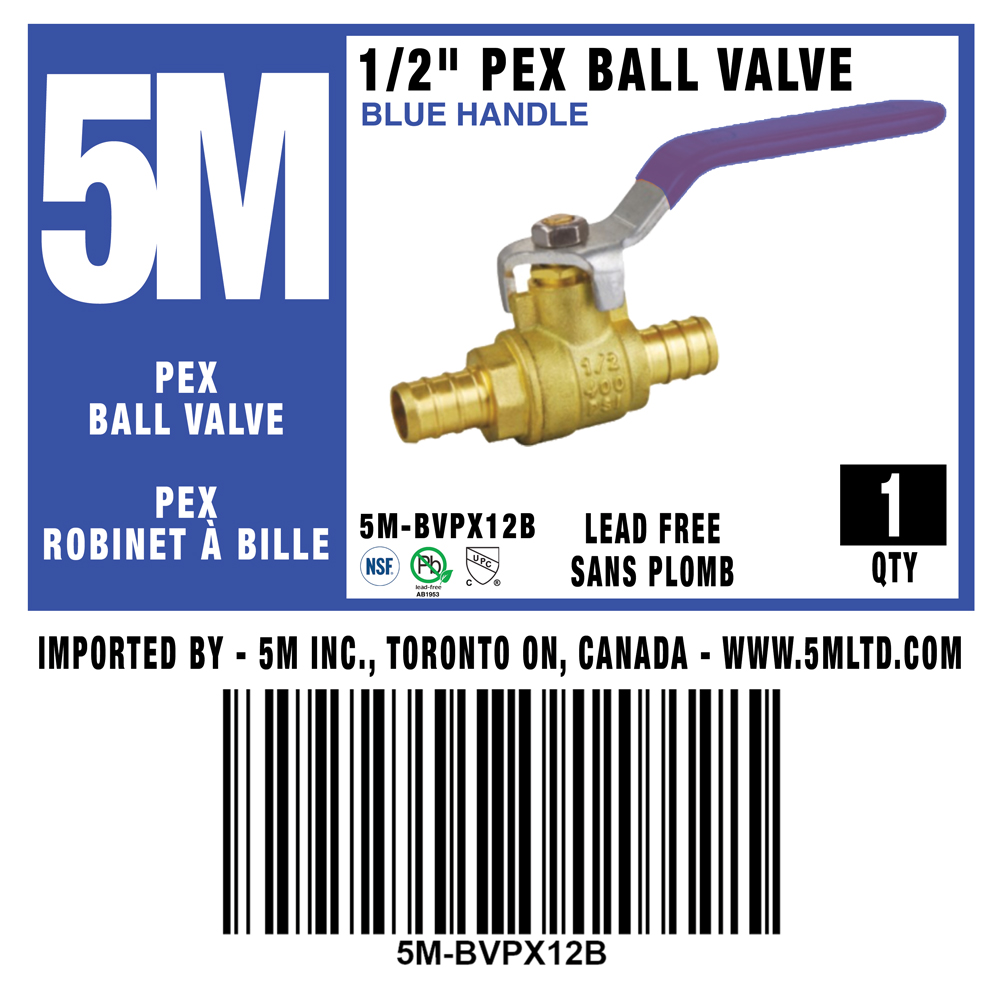 5M- BLUE PEX BALL VALVE LEAD FREE 1/2" X 1/2" -5M-BVPX12B - additional view
