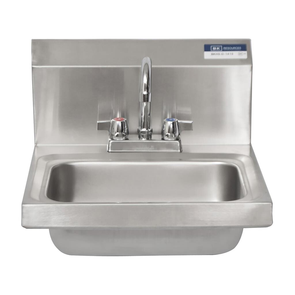 BK RESOURCES - Stainless Hand Sink with Deck Mount Faucet, Strainer Drain, and Wall Bracket -M HAND SINK 2 HOLE 1-7/8" DR W FAUCET - BKHS-D-1410-P-G - additional view