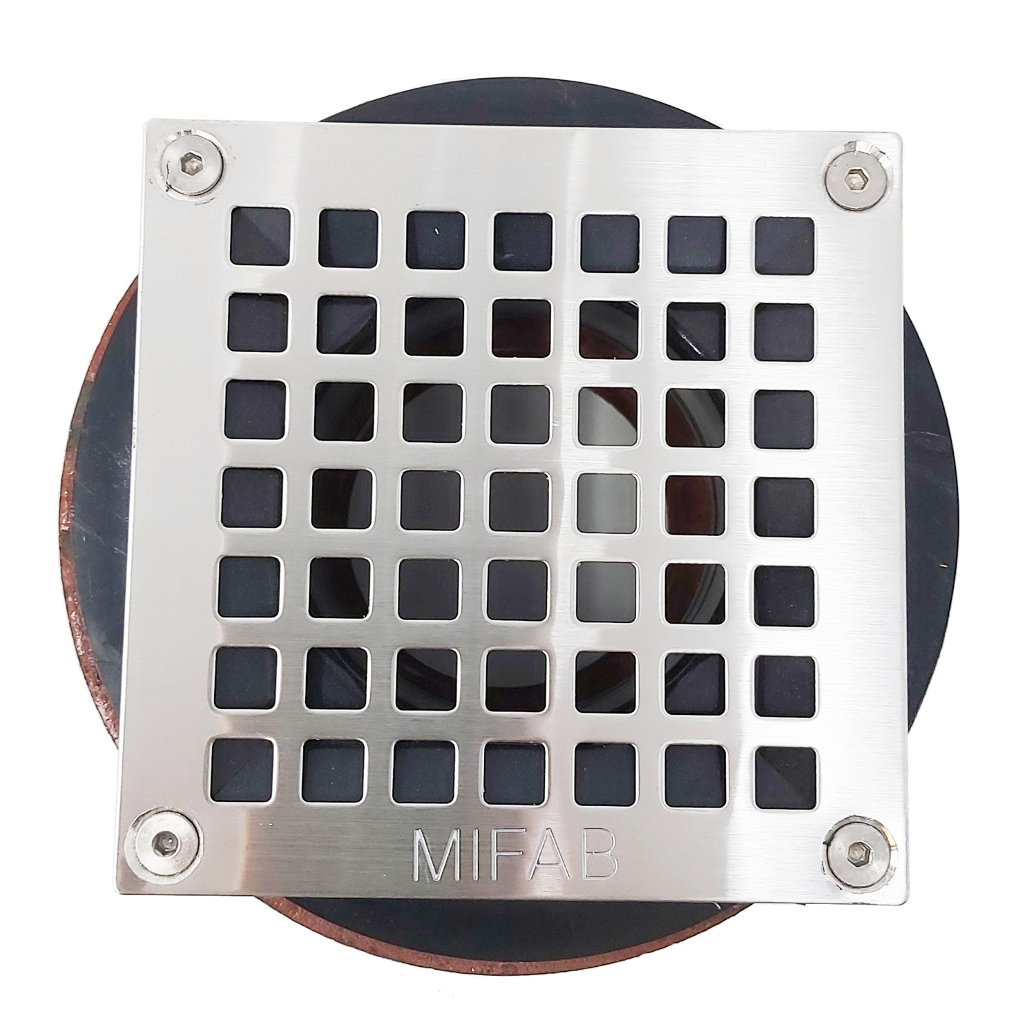 MIFAB-SHOWER DRAIN WITH SQUARE TOP 1 1/2" (38) Cast Iron body w/ 4 x 4 S.S. Grate-SD7101-S4 - additional view