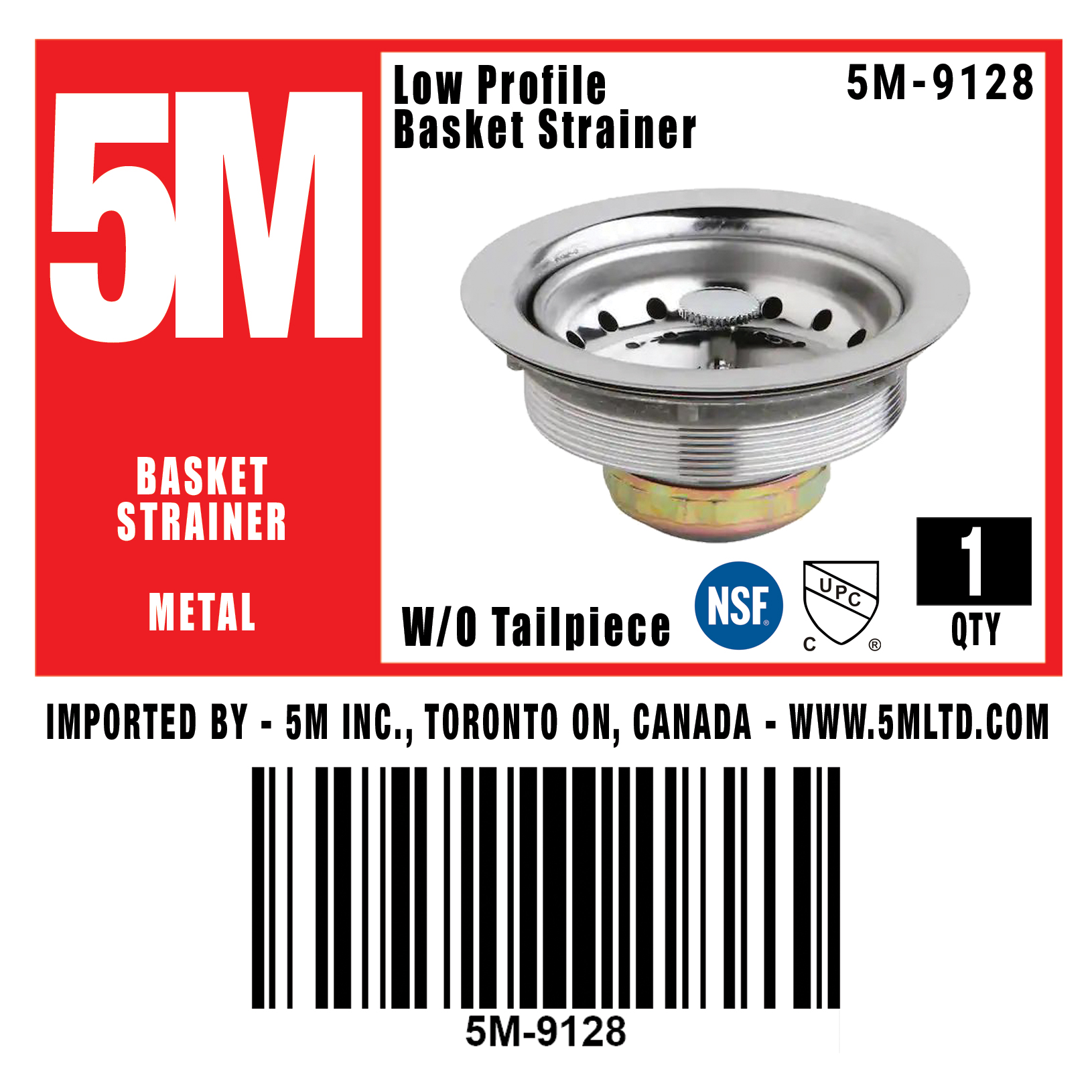 5M - Low Profile Basket Strainer Assembly W/O Tailpiece (upc) - 5M-9128