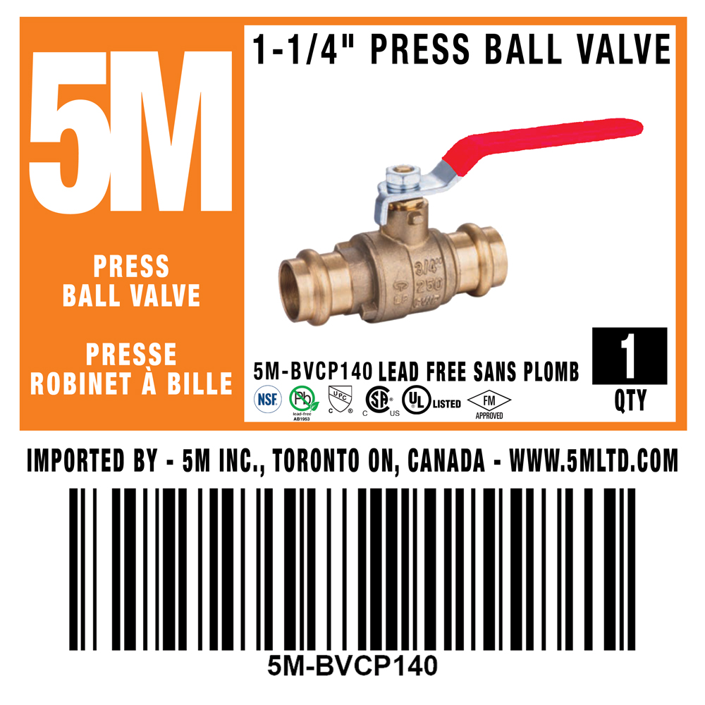 5M- 1-1/4" Press Ball Valve LF  - 5M-BVCP140