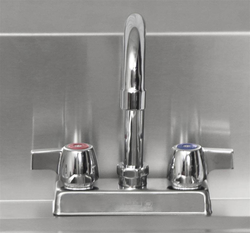 BK RESOURCES - Stainless Hand Sink with Deck Mount Faucet, Strainer Drain, and Wall Bracket -M HAND SINK 2 HOLE 1-7/8" DR W FAUCET - BKHS-D-1410-P-G
