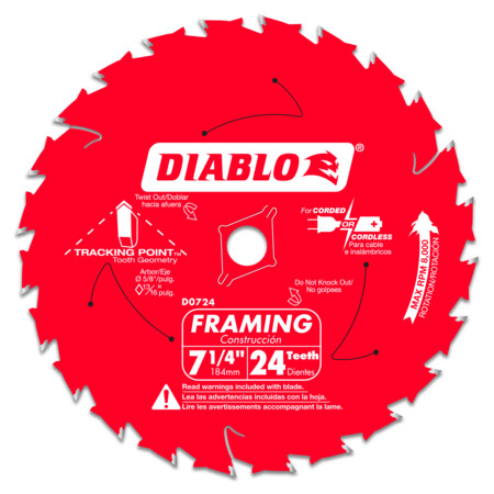 DIABLO- Diablo D0624A 7-1/4 in. x 24 Tooth Framing Saw Blade - D0724A