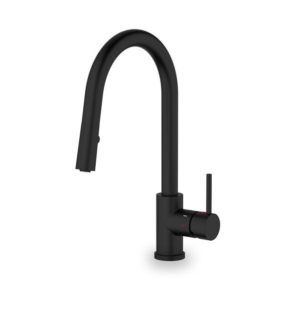 Fluid-pull down kitchen faucet with magnetic spray head matte black finish-f828mb