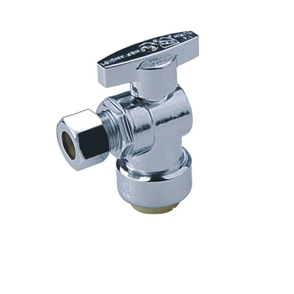 5M-1/4 Turn Angle Stop VALVE w/ABS Straight Handle -3/8" O.D x 1/2" Push Fit-5M-STP3812-A