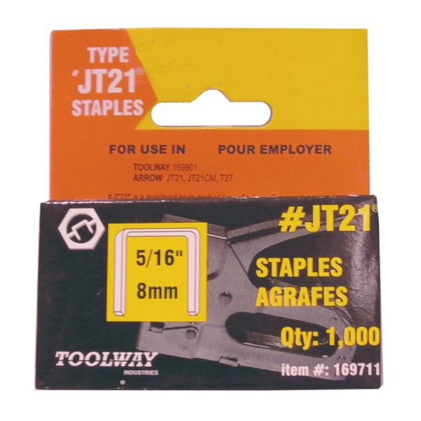 TOOLWAY - STAPLES JT21 5 / 16IN X 7 / 16IN CROWN 18GA 5X1000 / PK - 53/8