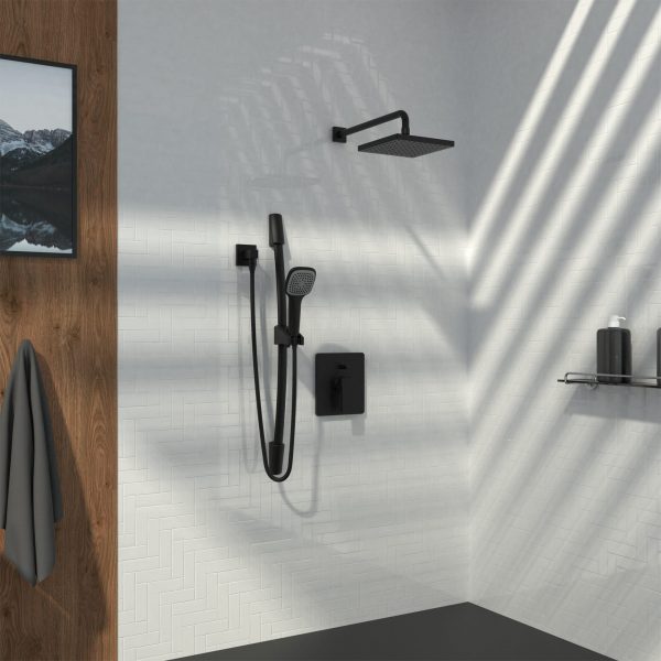 Belanger - Matte Black Shower Faucet – Complete model with Pressure Balanced Diverter Valve, Hand Shower Sliding Bar and Shower Head - KIT-QUA130CMB - Image 7
