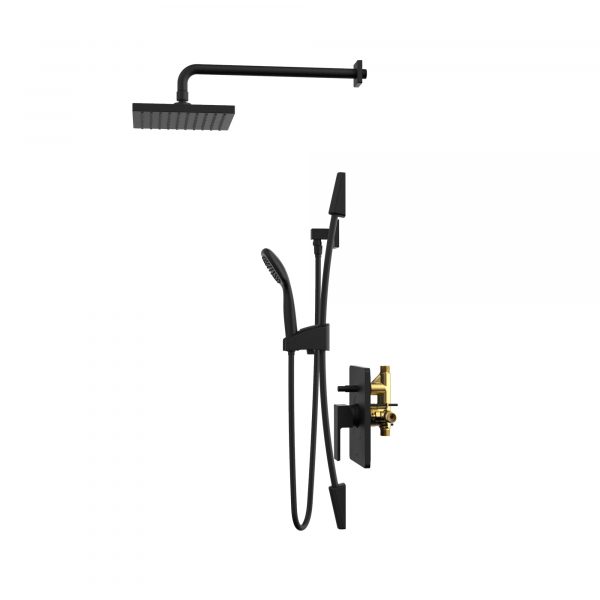 Belanger - Matte Black Shower Faucet – Complete model with Pressure Balanced Diverter Valve, Hand Shower Sliding Bar and Shower Head - KIT-QUA130CMB - Image 4