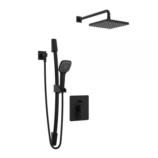 Belanger - Matte Black Shower Faucet – Complete model with Pressure Balanced Diverter Valve, Hand Shower Sliding Bar and Shower Head - KIT-QUA130CMB