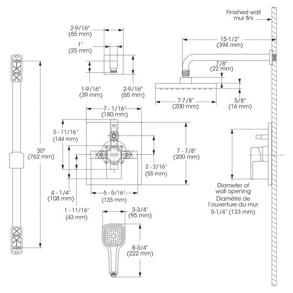 Belanger - Matte Black Shower Faucet – Complete model with Pressure Balanced Diverter Valve, Hand Shower Sliding Bar and Shower Head - KIT-QUA130CMB - Image 3