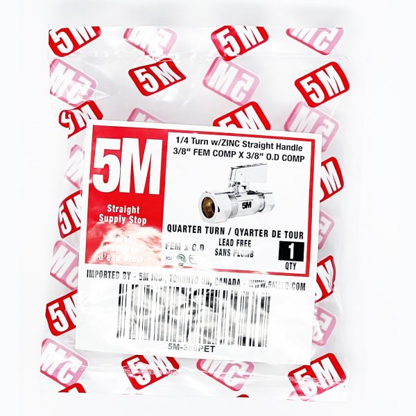 5M - RETROFIT 1/4 Turn w/Zinc Straight Handle 3/8" FEM COMP x 3/8" O.D COMP - 5M-388PET - Image 2